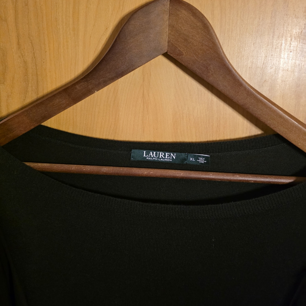 Lauren Ralph Lauren XL Black Ruffle Women's Lightweight Sweater Top - Picture 3 of 6